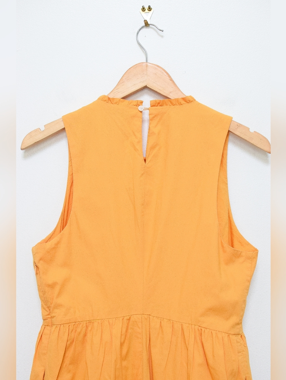 J Crew Tiered Midi Dress Saffron Orange Pockets Cotton Size 12 Boho Cottage - Picture 8 of 11